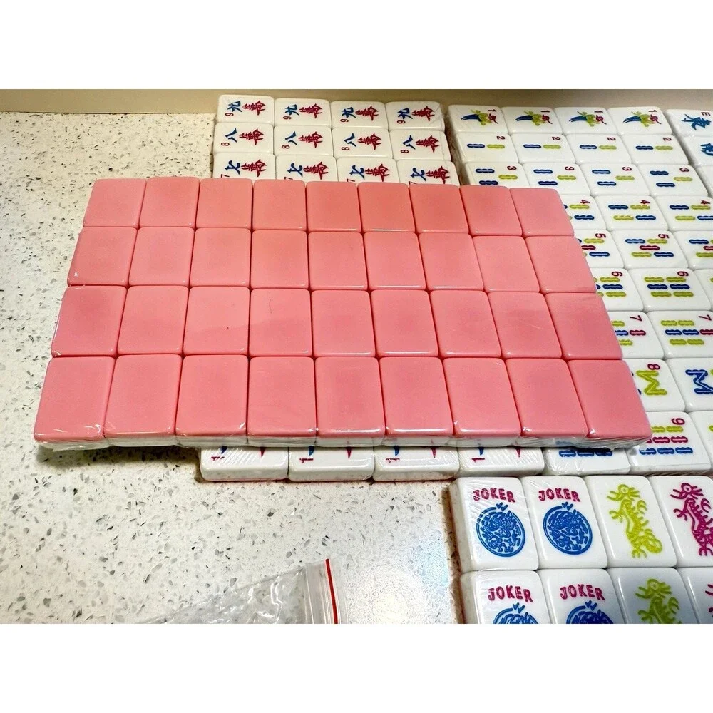 American 1.2” Mahjong Game 166 Tile Set Pink Color Tiles Only Dice